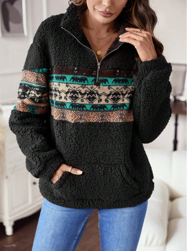 Rustic Fleece Print Half Zip Pullover