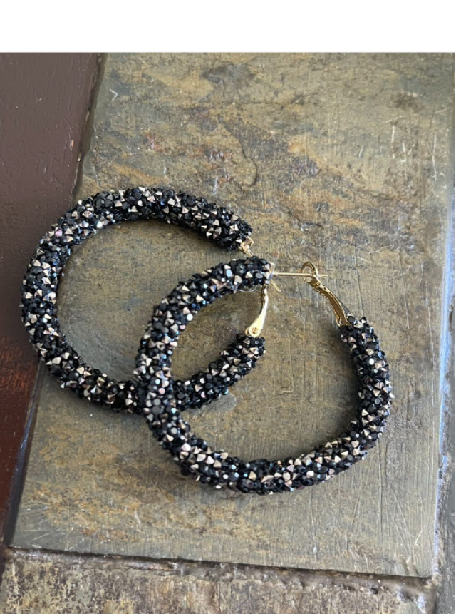 Black Sparkle Hoop Earrings