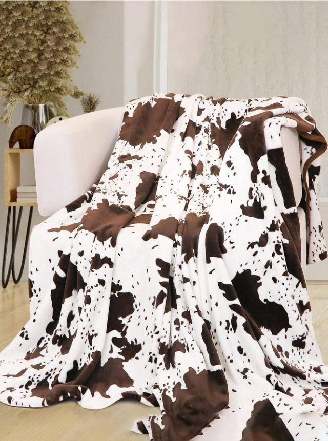 Soft Fleece Cow Print Blanket - 6' x 6.5'