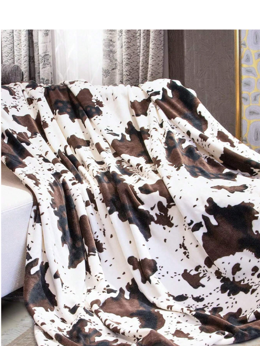 Soft Fleece Cow Print Blanket - 6' x 6.5'