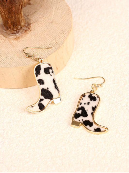 Cow Print Boot Earrings