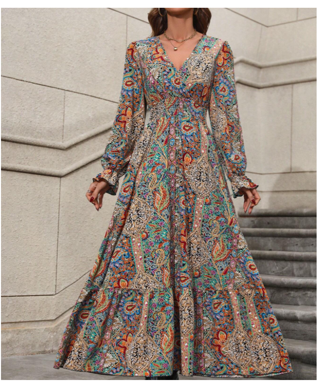 Rustic Paisley A-Line Ruffled Dress