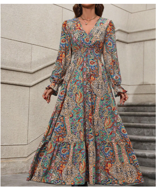 Rustic Paisley A-Line Ruffled Dress