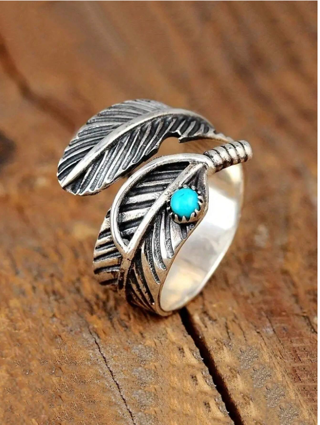 Silver Turquoise Feather Ring