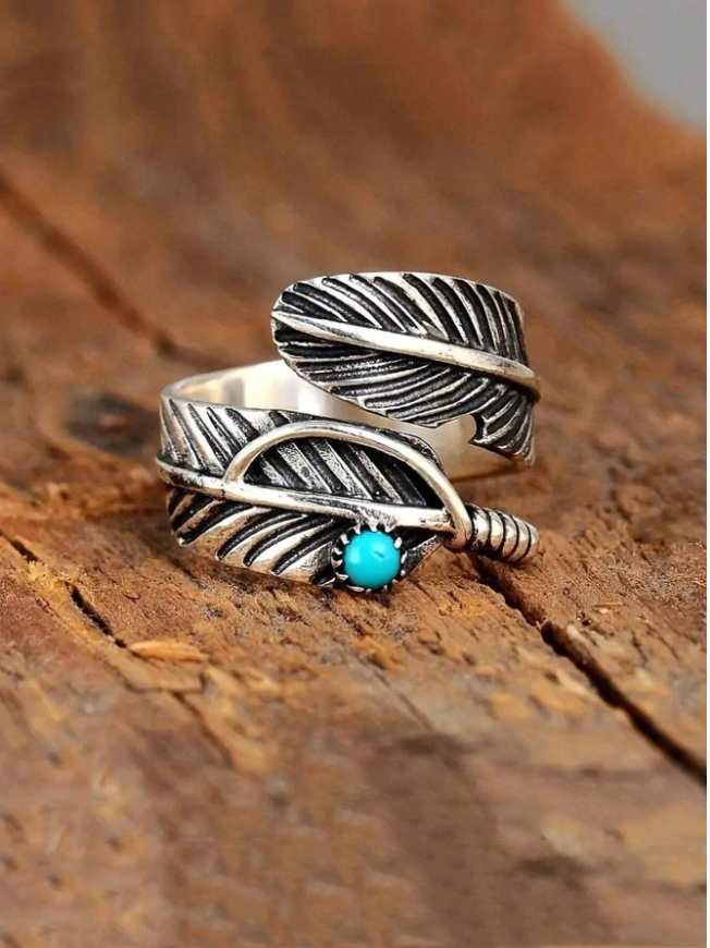 Silver Turquoise Feather Ring