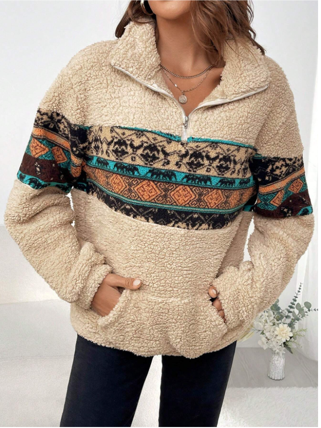 Rustic Fleece Print Half Zip Pullover